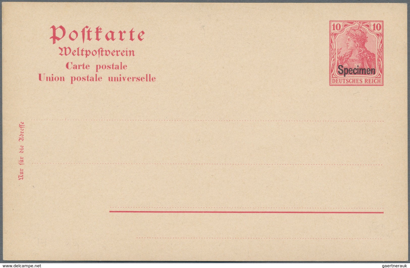 Deutsches Reich - Ganzsachen: 1902, Ungebrauchte Ganzsachenpostkarte Wst. Germania Mit Inschrift "De - Sonstige & Ohne Zuordnung