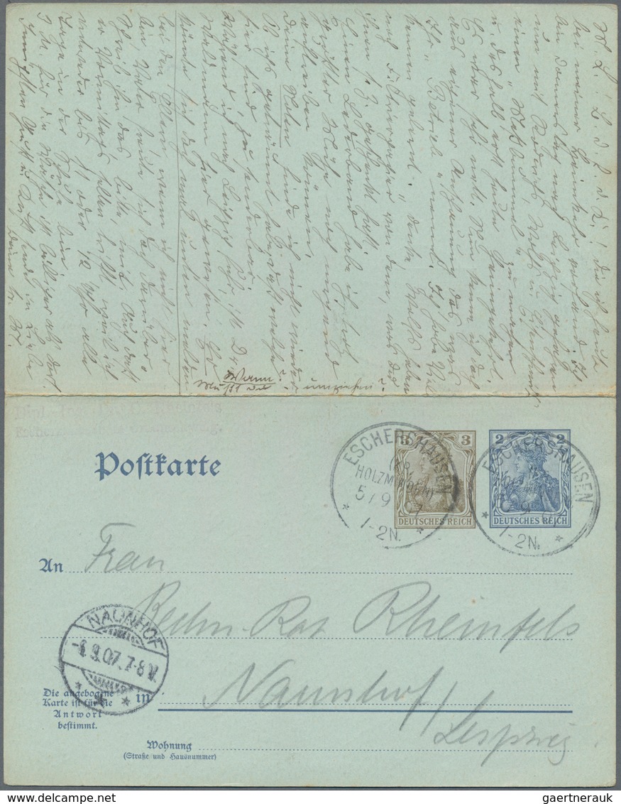 Deutsches Reich - Ganzsachen: 1907, Porto- Und Bedarfsgerecht Doppelt Gebrauchte Ganzsachenpostkarte - Autres & Non Classés