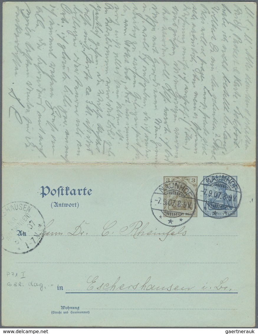 Deutsches Reich - Ganzsachen: 1907, Porto- Und Bedarfsgerecht Doppelt Gebrauchte Ganzsachenpostkarte - Andere & Zonder Classificatie