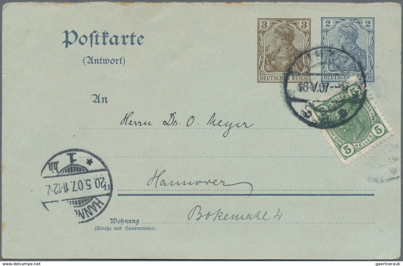 Deutsches Reich - Ganzsachen: 1907, Gebrauchte Ganzsachenkarte Mit Germania 3 Pfennig Braun Neben 2 - Sonstige & Ohne Zuordnung