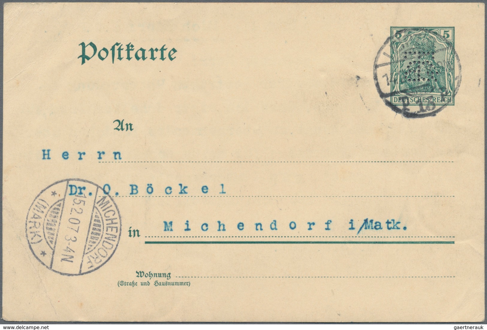 Deutsches Reich - Ganzsachen: 1907, Bedarfs- Und Portogerecht Verwendete Ganzsachenkarte 5 Pfennig G - Andere & Zonder Classificatie