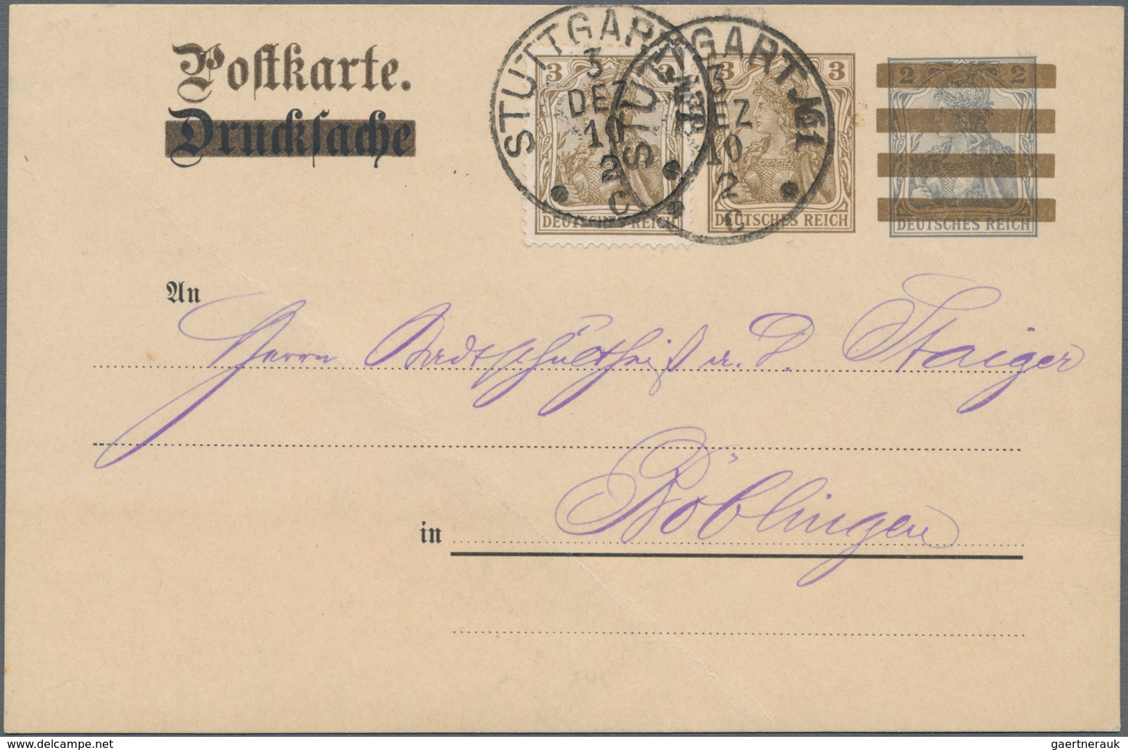 Deutsches Reich - Ganzsachen: 1909/1911. Set mit 5 Aufbrauchkarten 3 Pf neben 2 Pf Germania (frühere