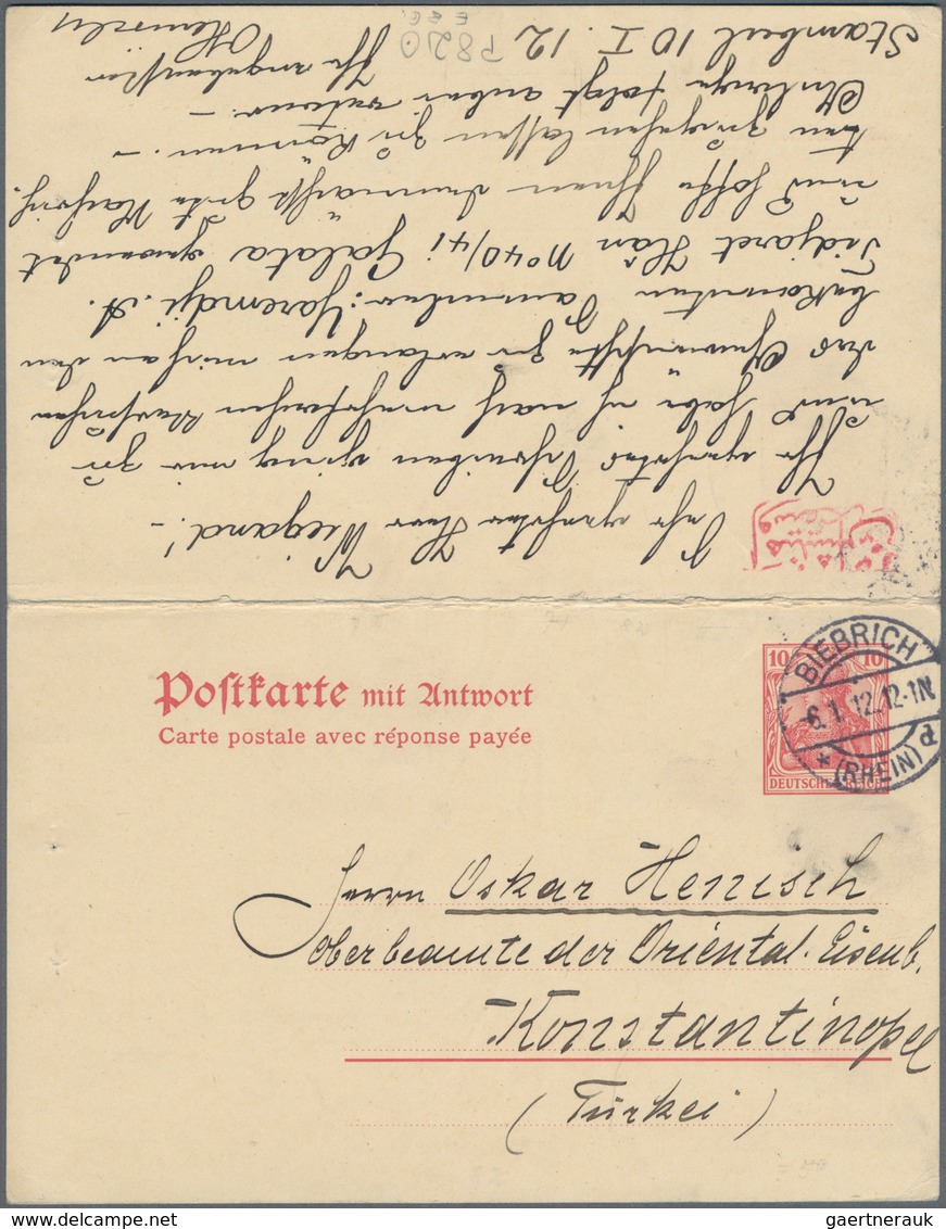 Deutsches Reich - Ganzsachen: 1912, Bedarfs- Und Portogerecht Doppelt Verwendete Und Zusammenhängend - Sonstige & Ohne Zuordnung