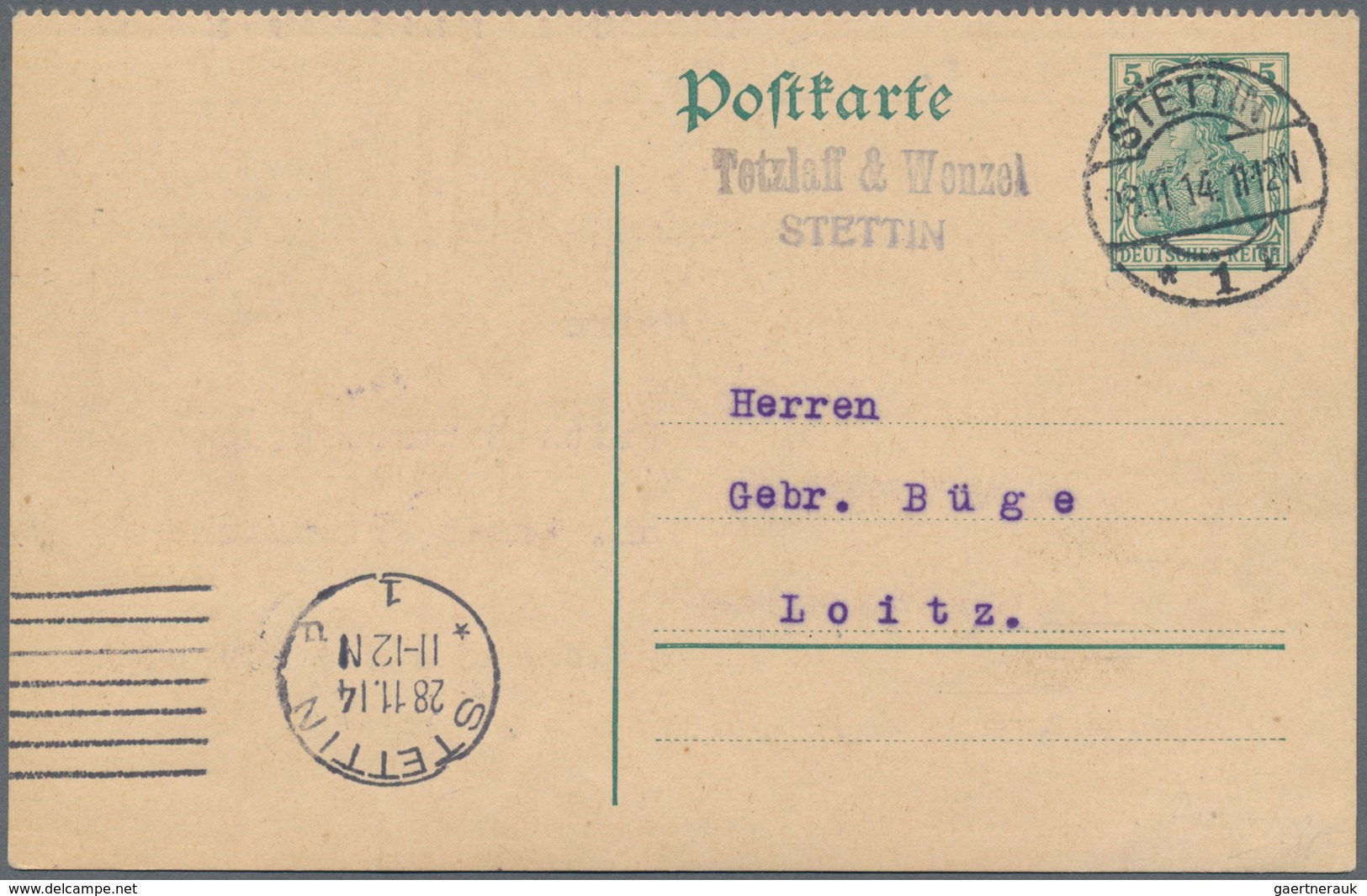 Deutsches Reich - Ganzsachen: 1914, Bedarfs- Und Portogerecht Verwendete Oben Waagerecht Gezähnte Ga - Andere & Zonder Classificatie