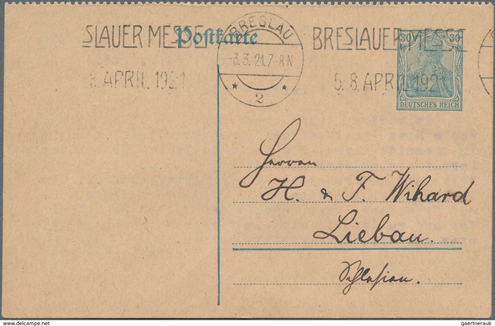Deutsches Reich - Ganzsachen: 1921, Porto- Und Bedarfsgerecht Gebrauchte Ganzsachenkarte 30 Pfennig - Sonstige & Ohne Zuordnung