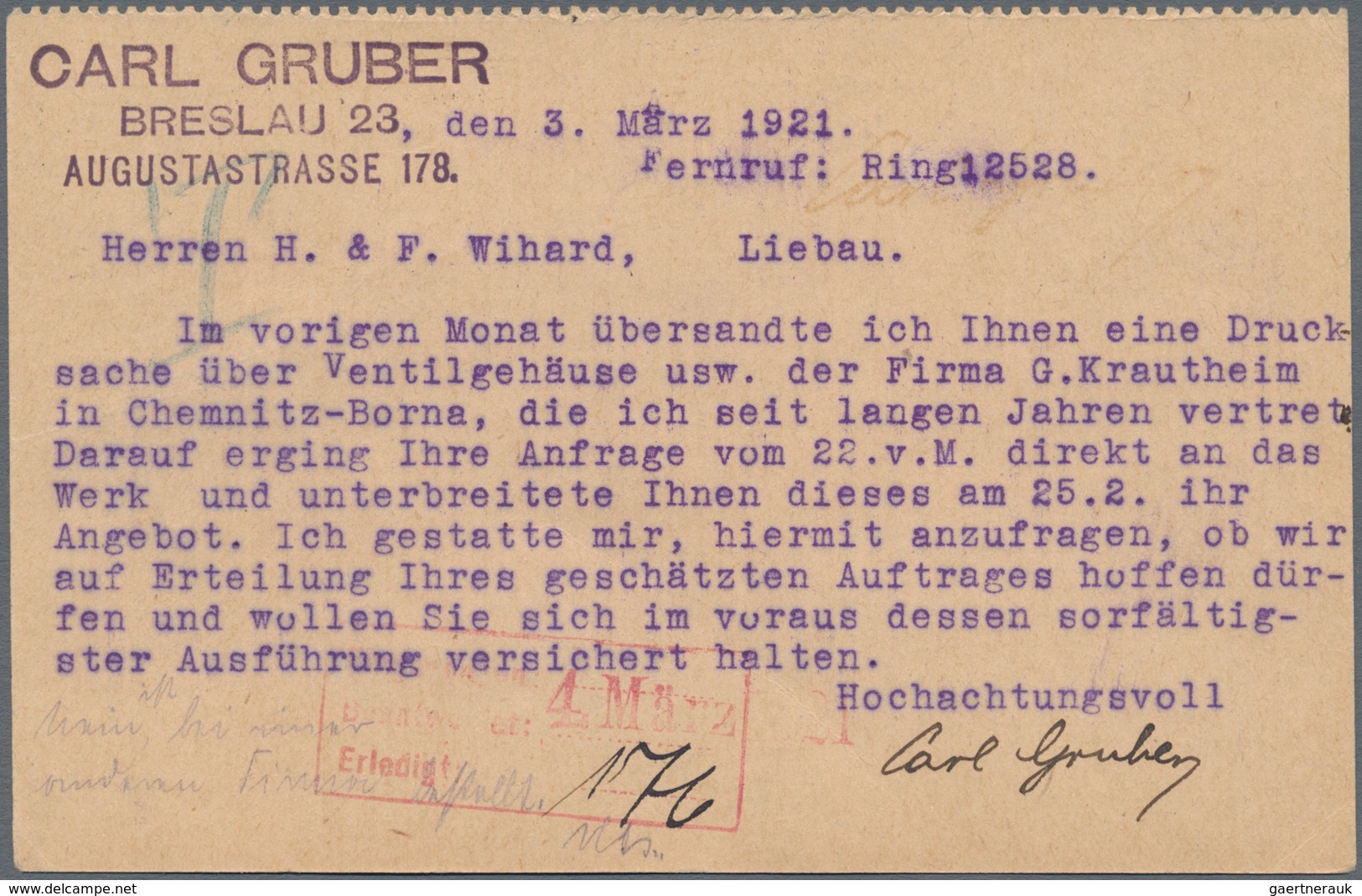 Deutsches Reich - Ganzsachen: 1921, Porto- Und Bedarfsgerecht Gebrauchte Ganzsachenkarte 30 Pfennig - Sonstige & Ohne Zuordnung