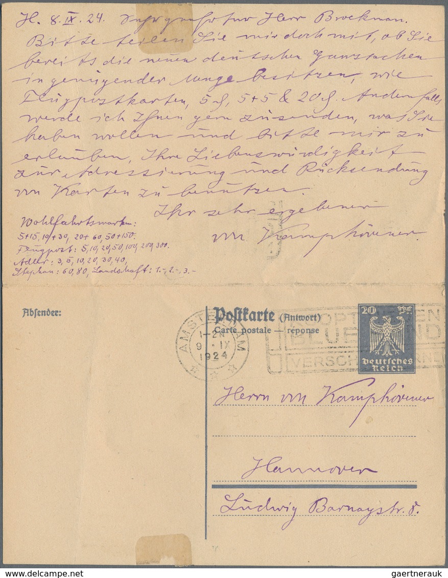 Deutsches Reich - Ganzsachen: 1924, Bedarfs- Und Portogerecht Doppelt! Verwendete Ganzsachenpostkart - Sonstige & Ohne Zuordnung