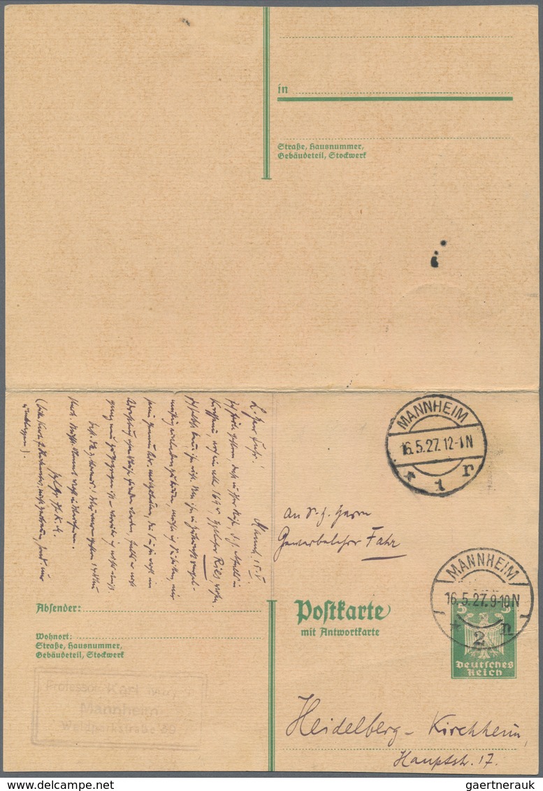 Deutsches Reich - Ganzsachen: 1927, Völlig Verschnittene, Dennoch Bedarfs- Und Portogerecht Doppelt - Sonstige & Ohne Zuordnung