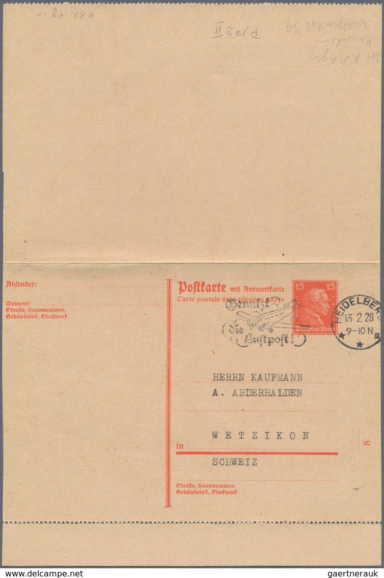 Deutsches Reich - Ganzsachen: 1928, Gezähnte Ganzsachendoppelkarte 15 Pfennig Rot Kant Von Heidelber - Other & Unclassified