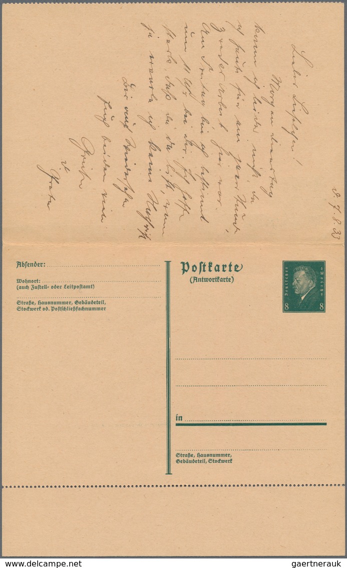 Deutsches Reich - Ganzsachen: 1933, Bedarfs- Und Portogerecht Verwendete Gezähnte Ganzsachendoppelka - Sonstige & Ohne Zuordnung