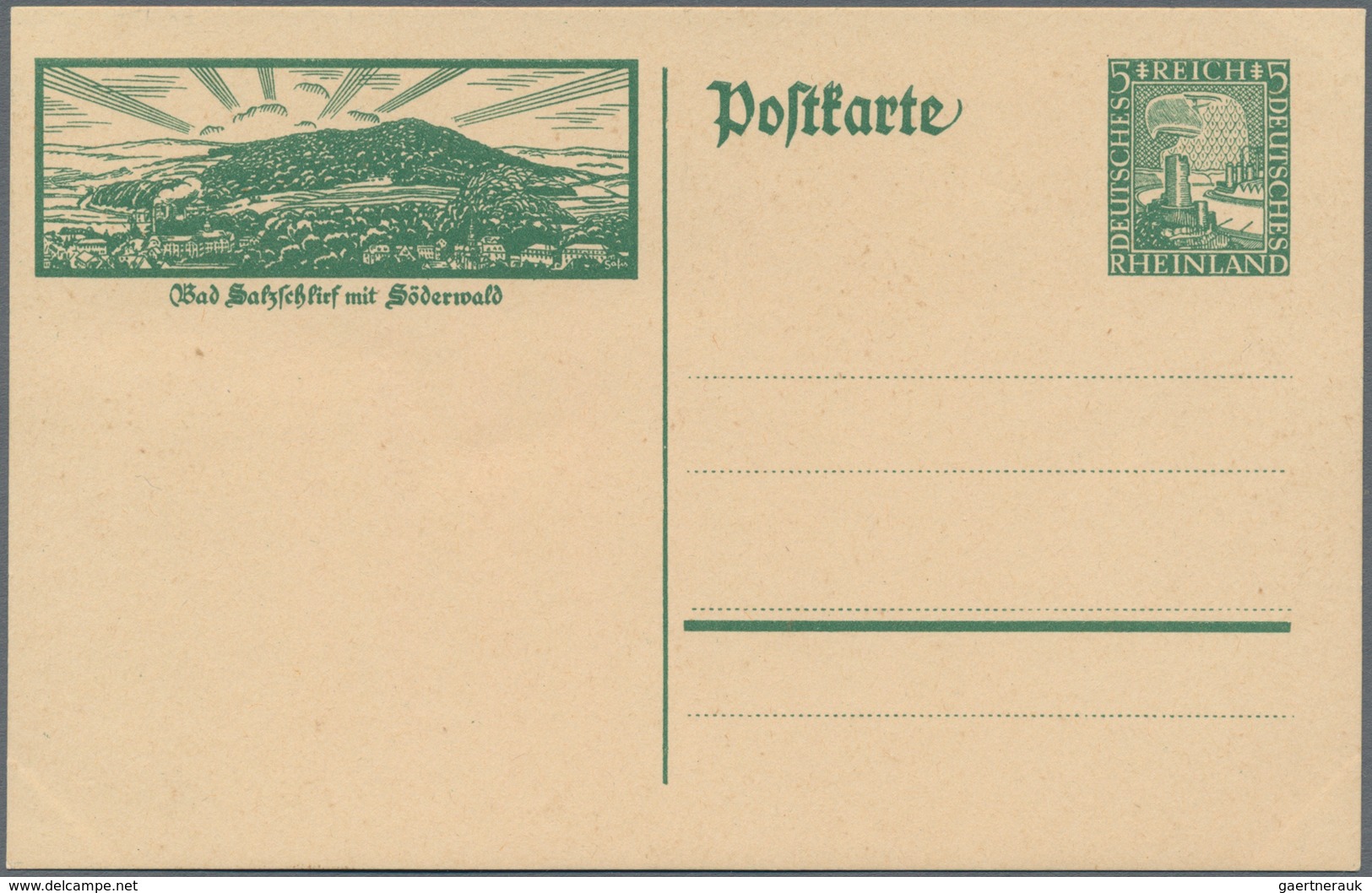 Deutsches Reich - Ganzsachen: 1925, Ungebrauchte Ganzsachenbildpostkarte Wst. Rheinland 5 (Pf) Grün - Sonstige & Ohne Zuordnung