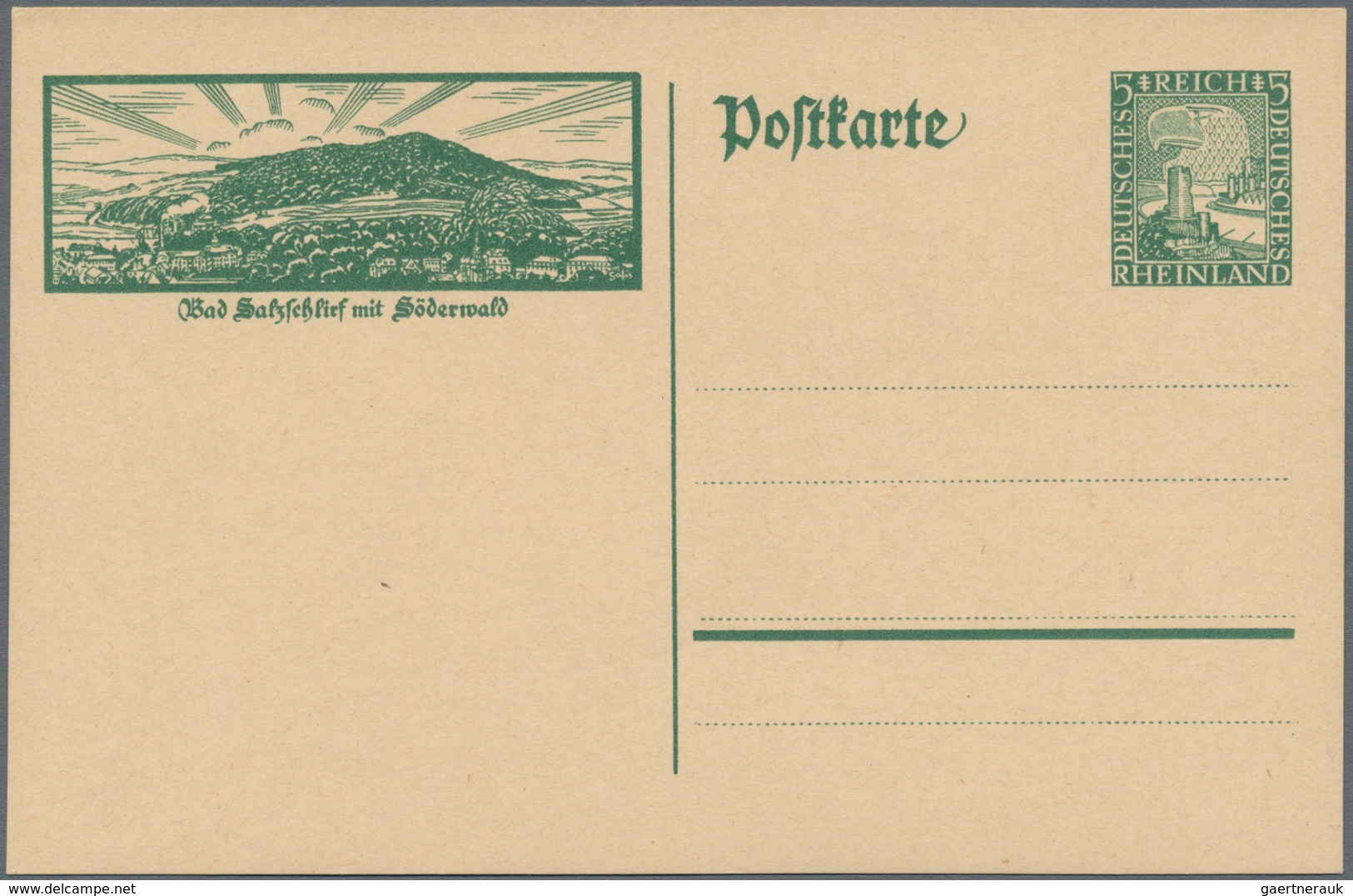 Deutsches Reich - Ganzsachen: 1925, Ungebrauchte Ganzsachenbildpostkarte Wst. Rheinland 5 (Pf) Grün - Andere & Zonder Classificatie