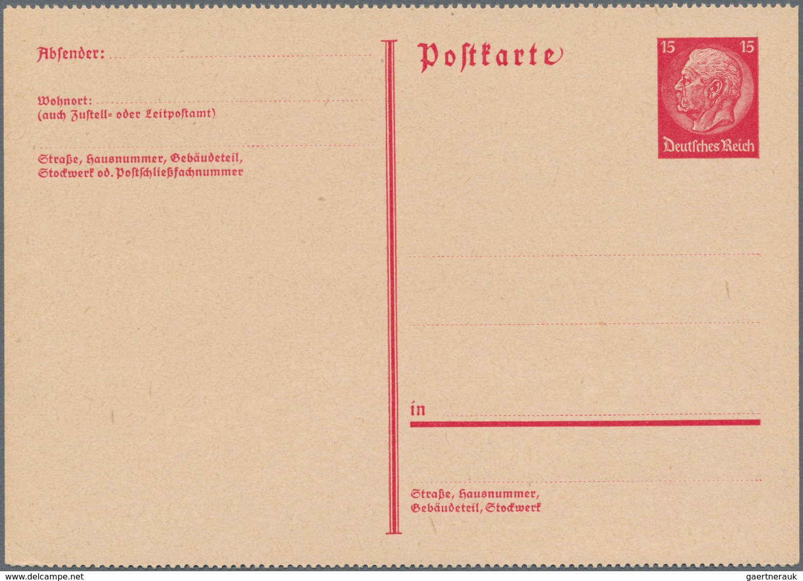 Deutsches Reich - Ganzsachen: 1933, Ungebrauchte Beidseitig Gezähnte Ganzsachenpostkarte Wst. Hinden - Other & Unclassified