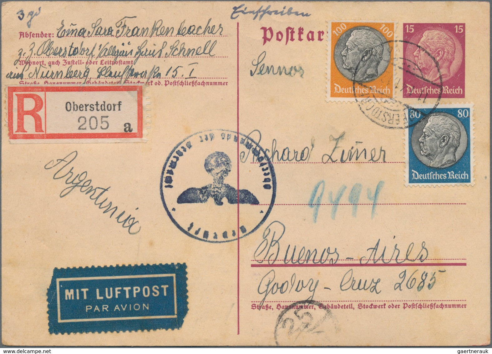 Deutsches Reich - Ganzsachen: 1941, 15 Pf Hindenburg Ganzsachenkarte Mit Zfr. 80 Pf U. 100 Pf Hinden - Other & Unclassified