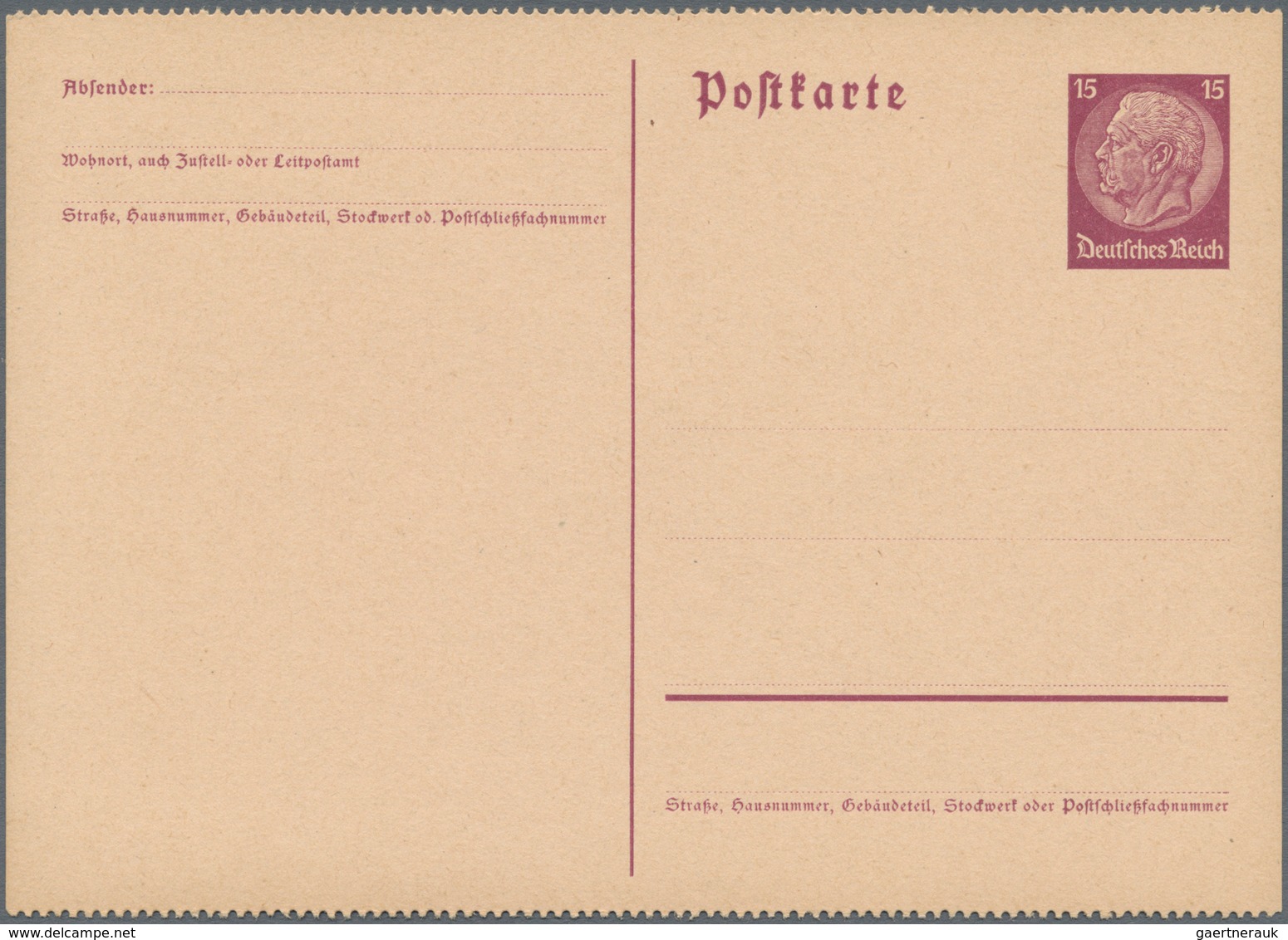 Deutsches Reich - Ganzsachen: 1933, Ungebrauchte Beidseitig Gezähnte Ganzsachenpostkarte Wst. Hinden - Other & Unclassified