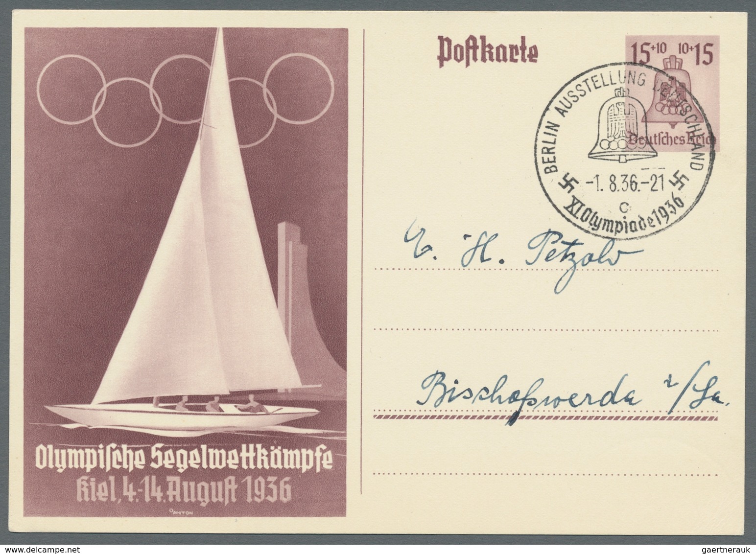 Deutsches Reich - Ganzsachen: 1936, "Olymp. Spiele Kiel/Segelwettkämpfe", Beide Karten Je Mit ESST B - Other & Unclassified