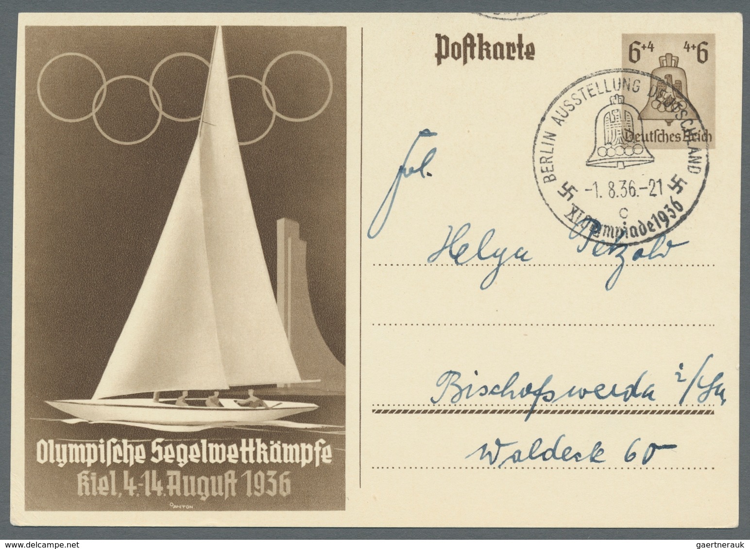 Deutsches Reich - Ganzsachen: 1936, "Olymp. Spiele Kiel/Segelwettkämpfe", Beide Karten Je Mit ESST B - Other & Unclassified