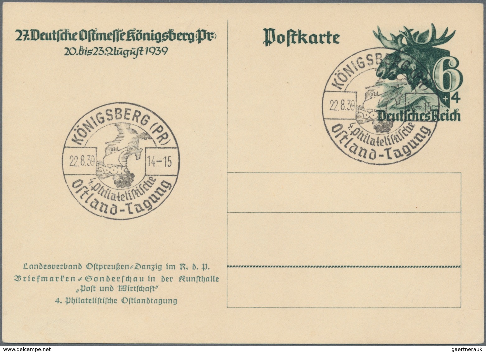 Deutsches Reich - Ganzsachen: 1939, Zwei Ganzsachenbildpostkarten Wst. Tierköpfe 6+4 (Pf) Grün Und 1 - Sonstige & Ohne Zuordnung