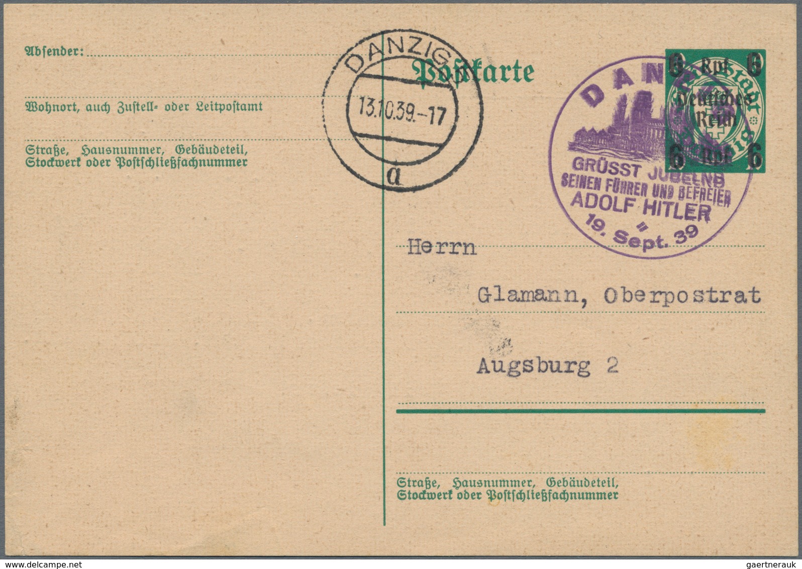 Deutsches Reich - Ganzsachen: 1939/40, Fünf Gebrauchte Ganzsachenpostkarten Wst. Wappen Von Danzig M - Other & Unclassified