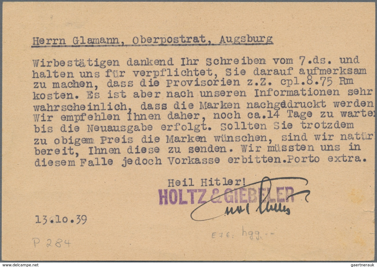 Deutsches Reich - Ganzsachen: 1939/40, fünf gebrauchte Ganzsachenpostkarten Wst. Wappen von Danzig m