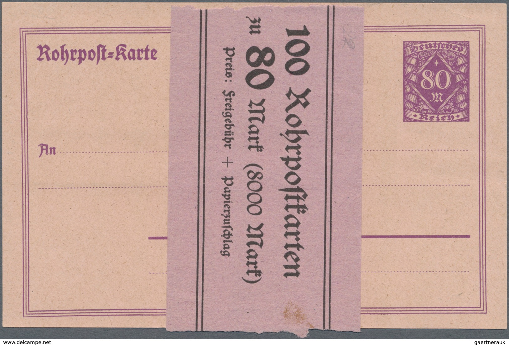 Deutsches Reich - Ganzsachen: 1921/1923. Rohrpost-GA 200 Pf Mit Banderole Für 100 RP-Karten Zu 200 P - Sonstige & Ohne Zuordnung