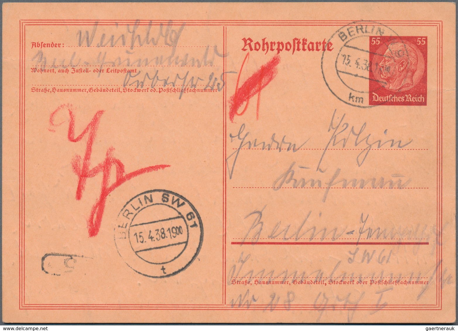 Deutsches Reich - Ganzsachen: 1936, Bedarfs- Und Portogerecht Gebrauchte Ganzsachenrohrpostkarte Wst - Other & Unclassified