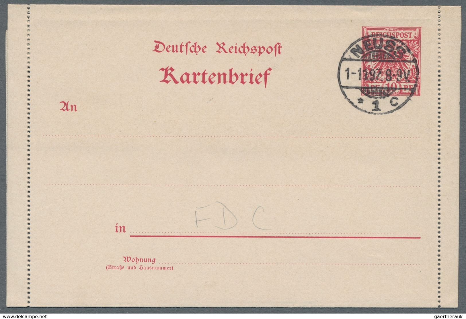 Deutsches Reich - Ganzsachen: 1897, "10 Pfg. Krone/Adler", Sechs Mit Ersttagsstempel 1. 11. 97 Entwe - Other & Unclassified