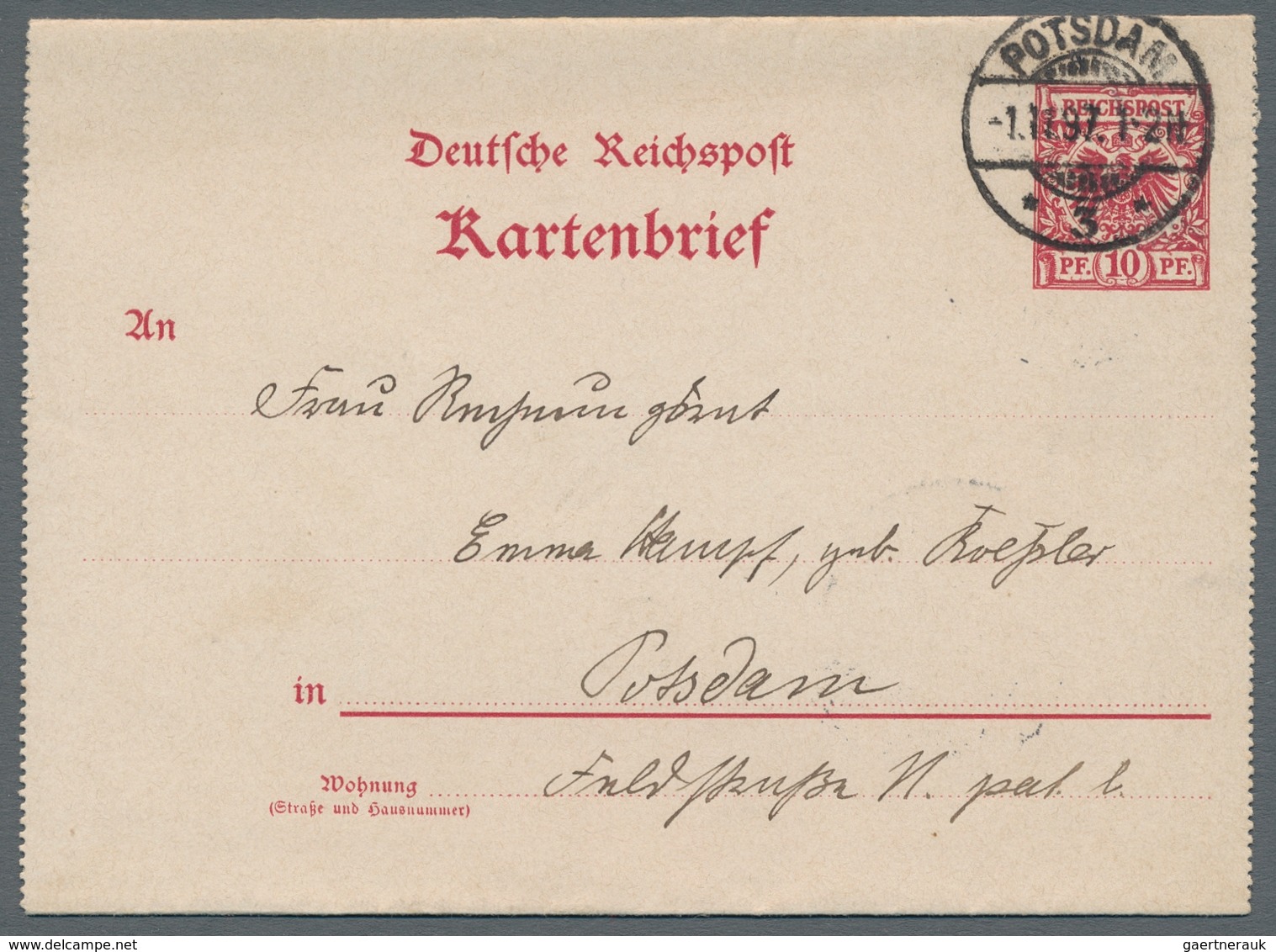Deutsches Reich - Ganzsachen: 1897, "10 Pfg. Krone/Adler", sechs mit Ersttagsstempel 1. 11. 97 entwe