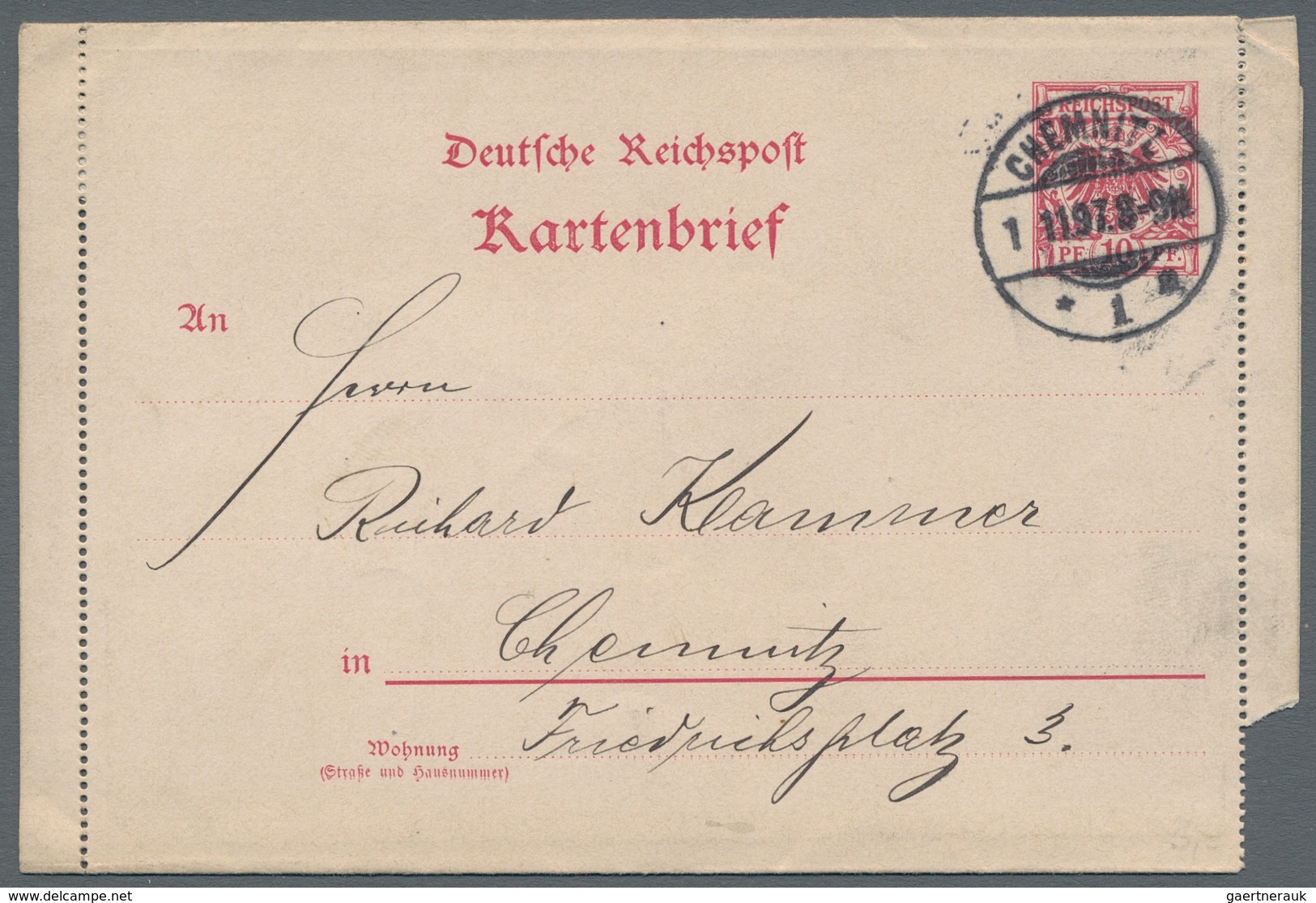 Deutsches Reich - Ganzsachen: 1897, "10 Pfg. Krone/Adler", sechs mit Ersttagsstempel 1. 11. 97 entwe