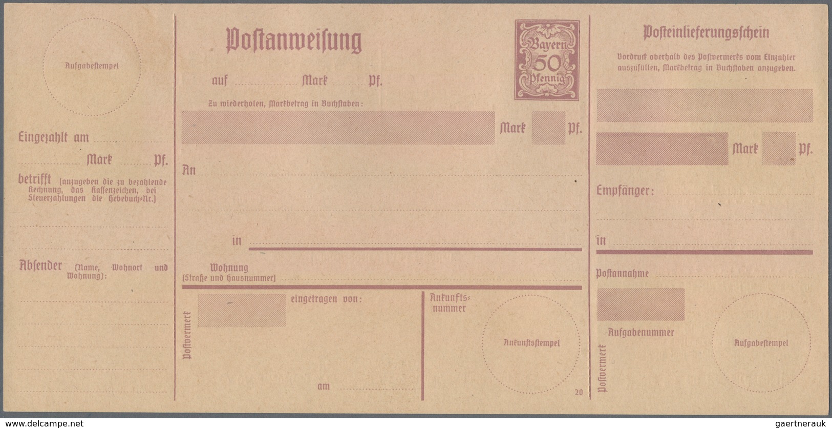 Deutsches Reich - Ganzsachen: 1920. R A R I T Ä T. Postanweisung 50 Pf Rot Bayern Ziffernmuster Aufd - Andere & Zonder Classificatie