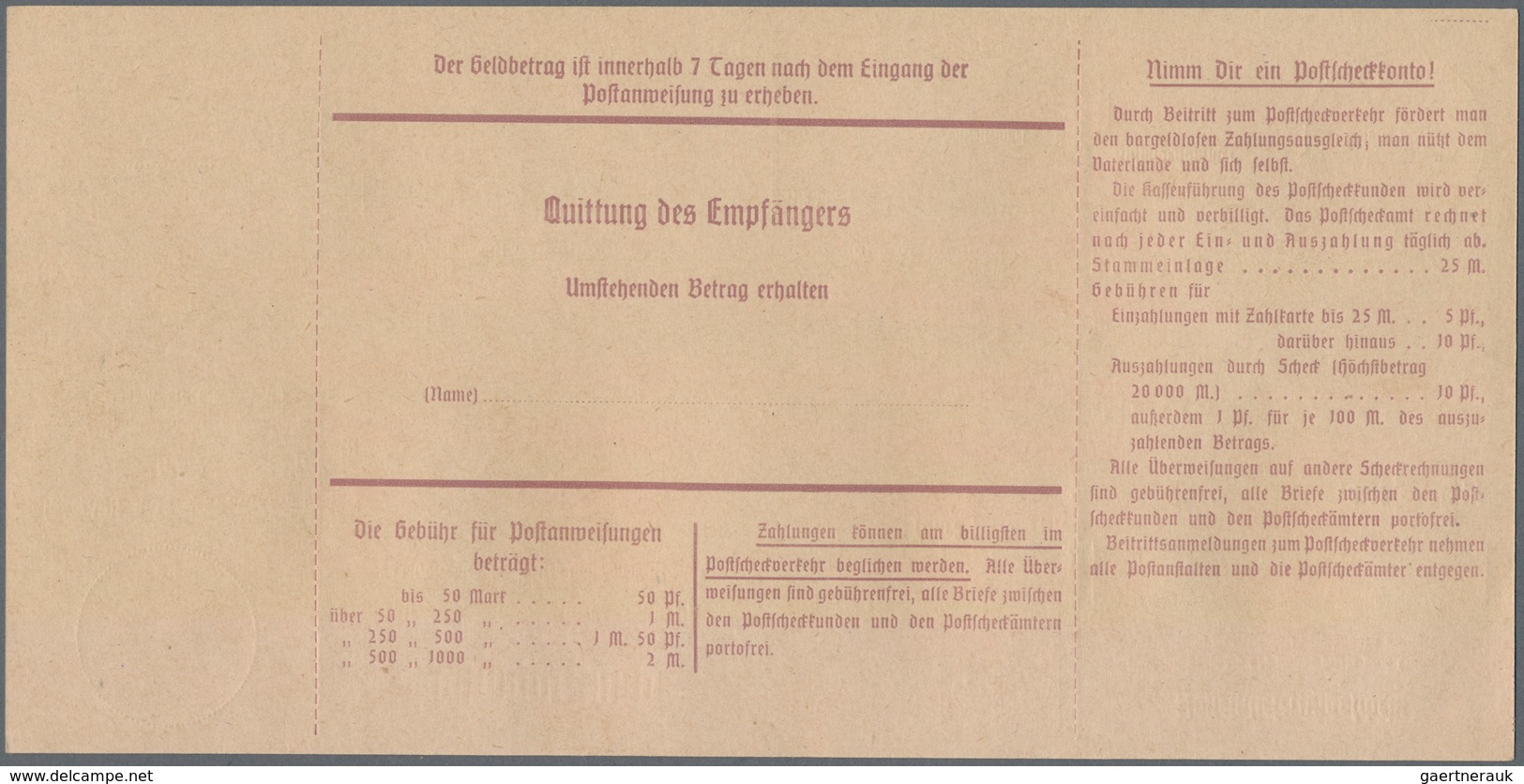 Deutsches Reich - Ganzsachen: 1920. R A R I T Ä T. Postanweisung 50 Pf Rot Bayern Ziffernmuster Aufd - Andere & Zonder Classificatie