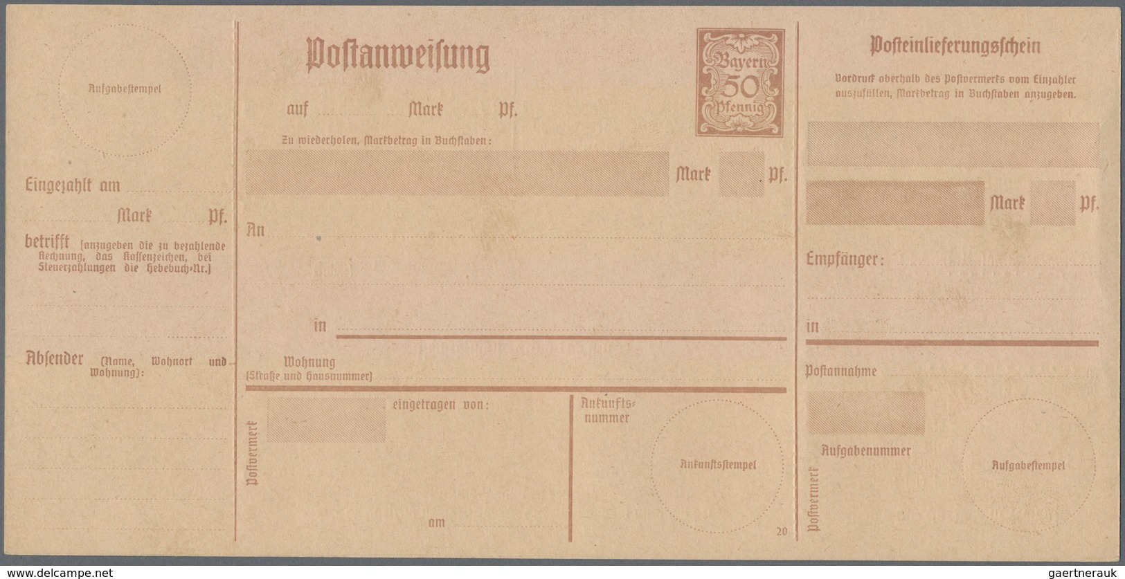 Deutsches Reich - Ganzsachen: 1920. R A R I T Ä T. Postanweisung 50 Pf Rot Bayern Ziffernmuster Aufd - Other & Unclassified