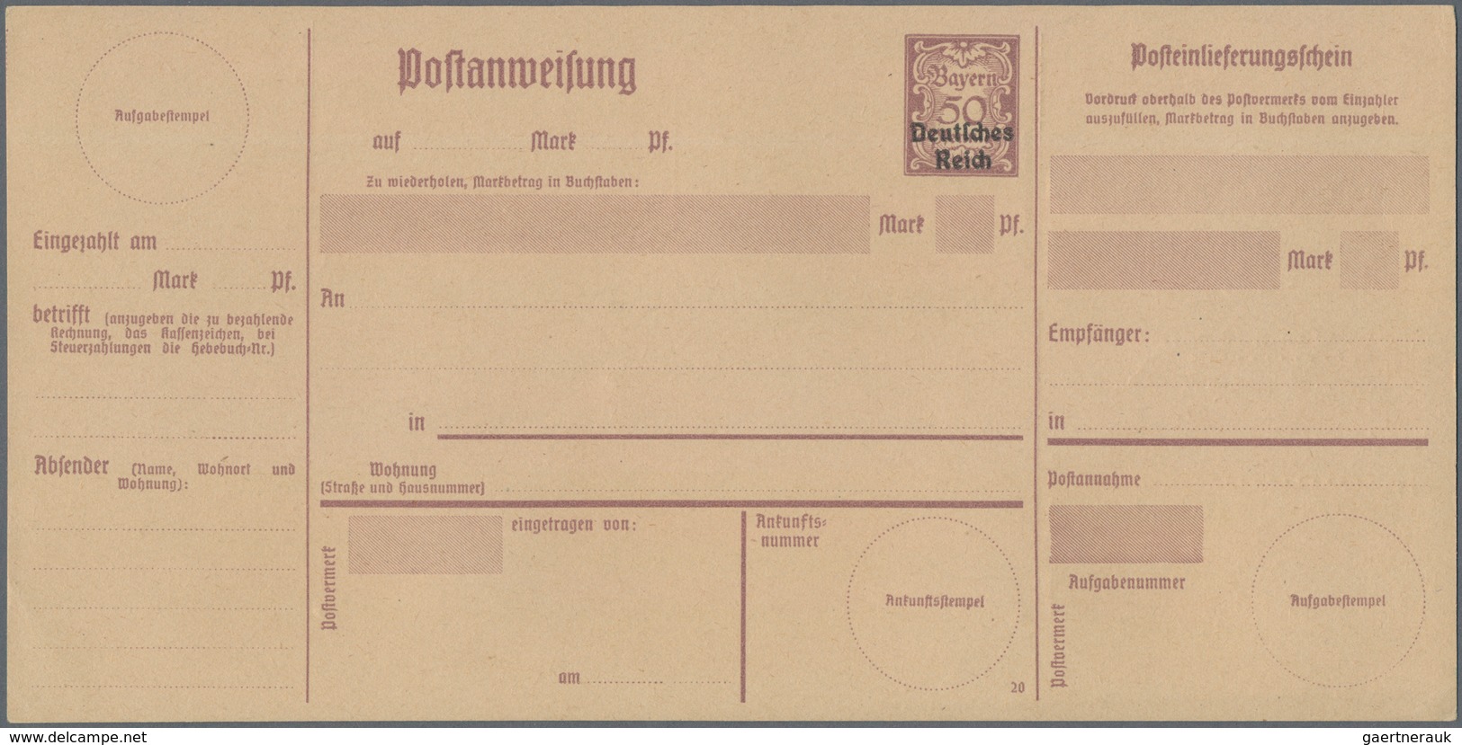 Deutsches Reich - Ganzsachen: 1920. R A R I T Ä T. Postanweisung 50 Pf Rot Bayern Ziffernmuster Aufd - Sonstige & Ohne Zuordnung