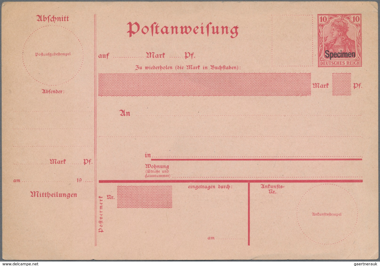 Deutsches Reich - Ganzsachen: 1902, Ungebrauchte Zweiteilige Postanweisungsganzsache Germania 10 Pfe - Sonstige & Ohne Zuordnung