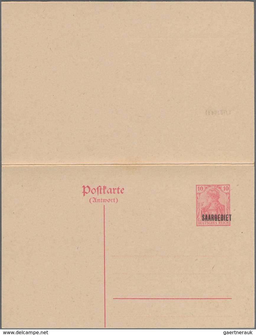 Deutsches Reich - Ganzsachen: 1920. Doppelkarte 10+10 Pf Germania "Saargebiet". Besteht Als FEHLDRUC - Sonstige & Ohne Zuordnung