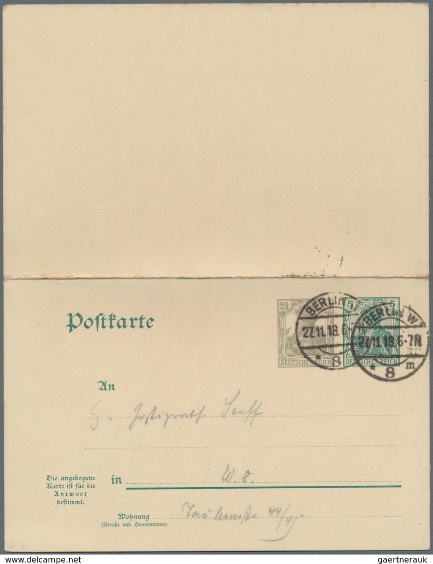 Deutsches Reich - Ganzsachen: 1918. Doppelkarte 2½ Pf Grau Neben 5 Pf Grün Germania / Dito. Gebrauch - Sonstige & Ohne Zuordnung