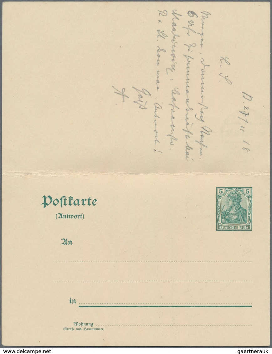 Deutsches Reich - Ganzsachen: 1918. Doppelkarte 2½ Pf Grau Neben 5 Pf Grün Germania / Dito. Gebrauch - Sonstige & Ohne Zuordnung