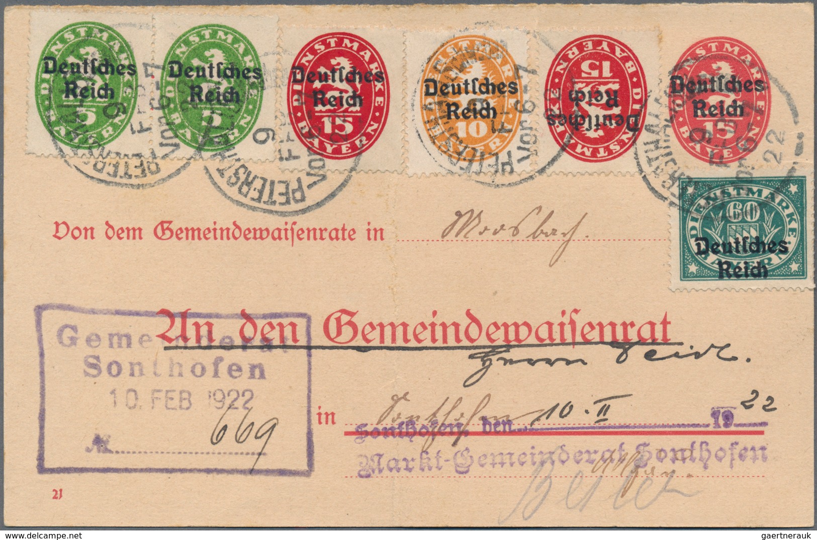 Deutsches Reich - Ganzsachen: 1922. Dienst-Postkarte 15 Pf Bayern (Deutsches Reich) "Gemeindeaisenra - Other & Unclassified