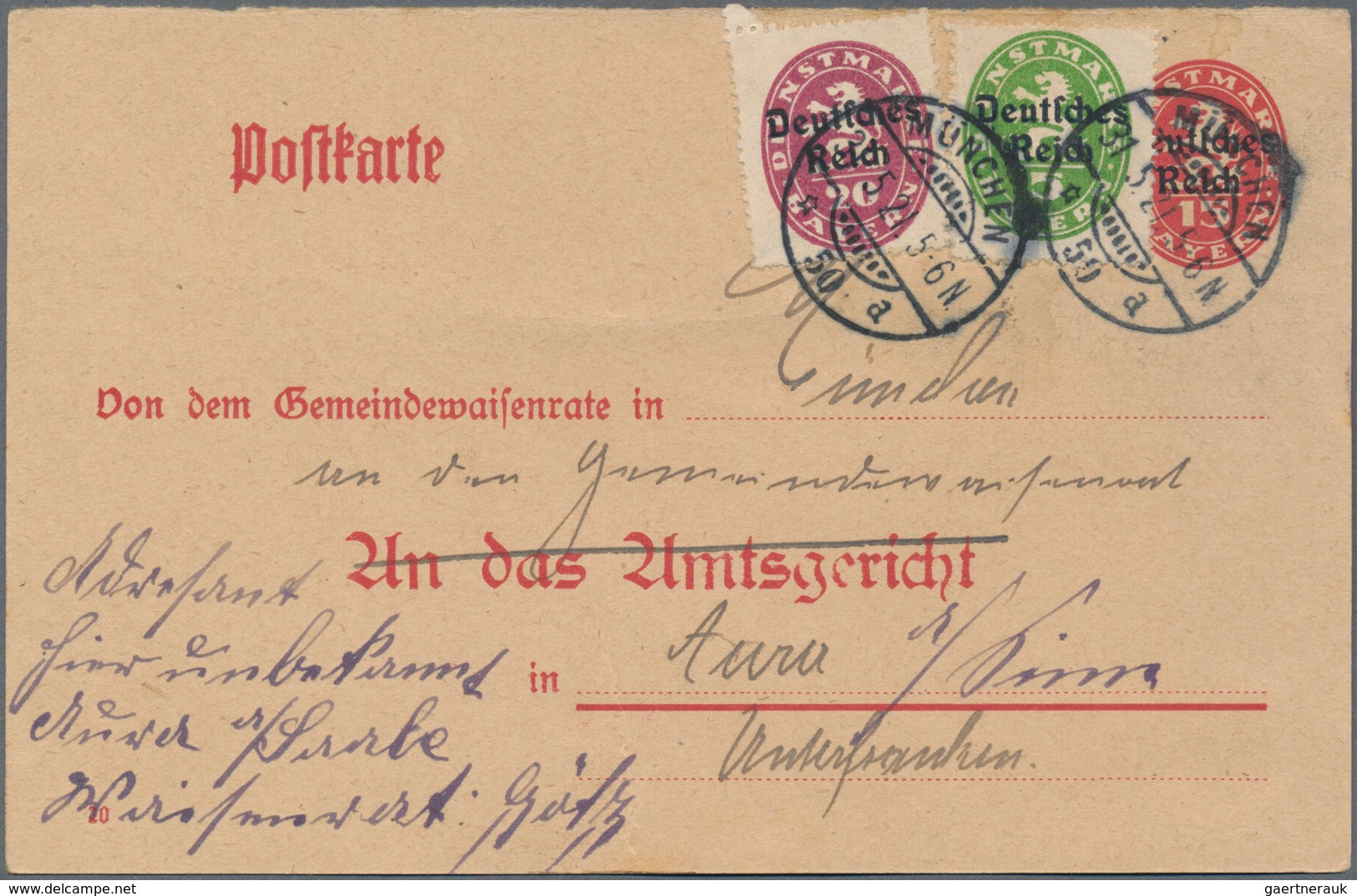 Deutsches Reich - Ganzsachen: 1921. Dienst-Postkarte 15 Pf Bayern (Deutsches Reich) "Amtsgerichtstei - Other & Unclassified