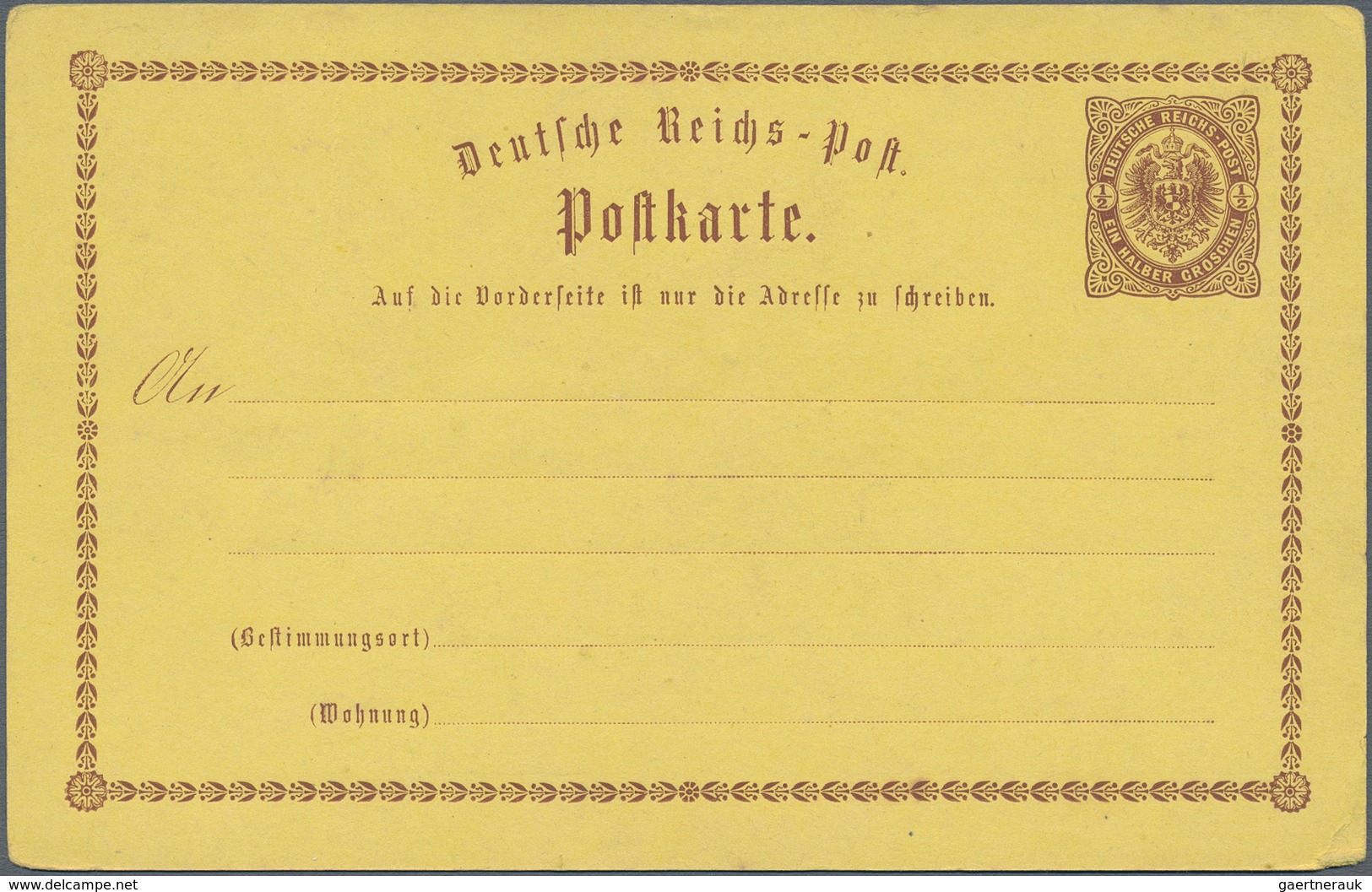 Deutsches Reich - Privatganzsachen: 1873 (ca). Brustschild ½ Grochen, Gelber Karton. Ungebraucht. Kl - Andere & Zonder Classificatie