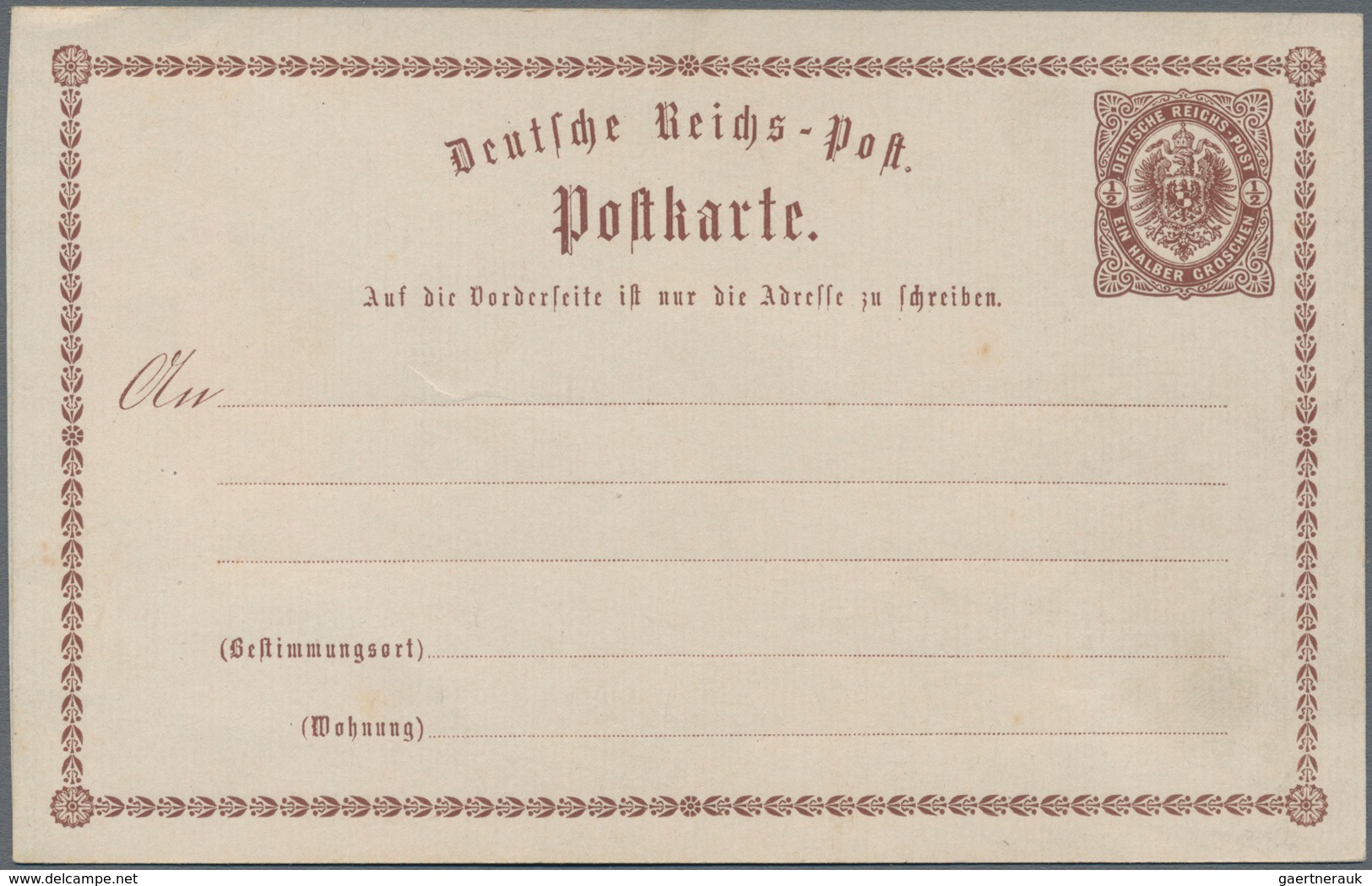 Deutsches Reich - Privatganzsachen: 1873, Ungebrauchte Private Ganzsachenpostkarte Wst. ½ Groschen B - Andere & Zonder Classificatie