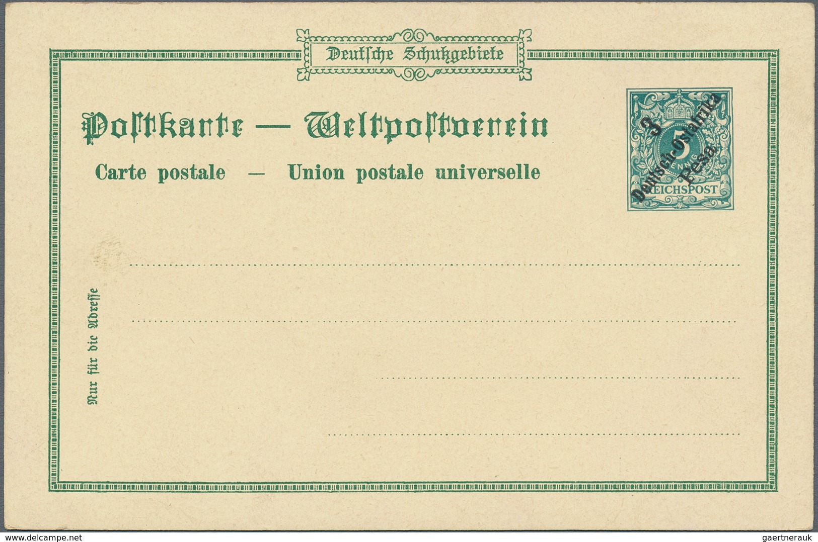 Deutsches Reich - Privatganzsachen: 1900(ca.), Deutsch-Ostafrika. Set von 4 Privat-Postkarten 3 Pesa