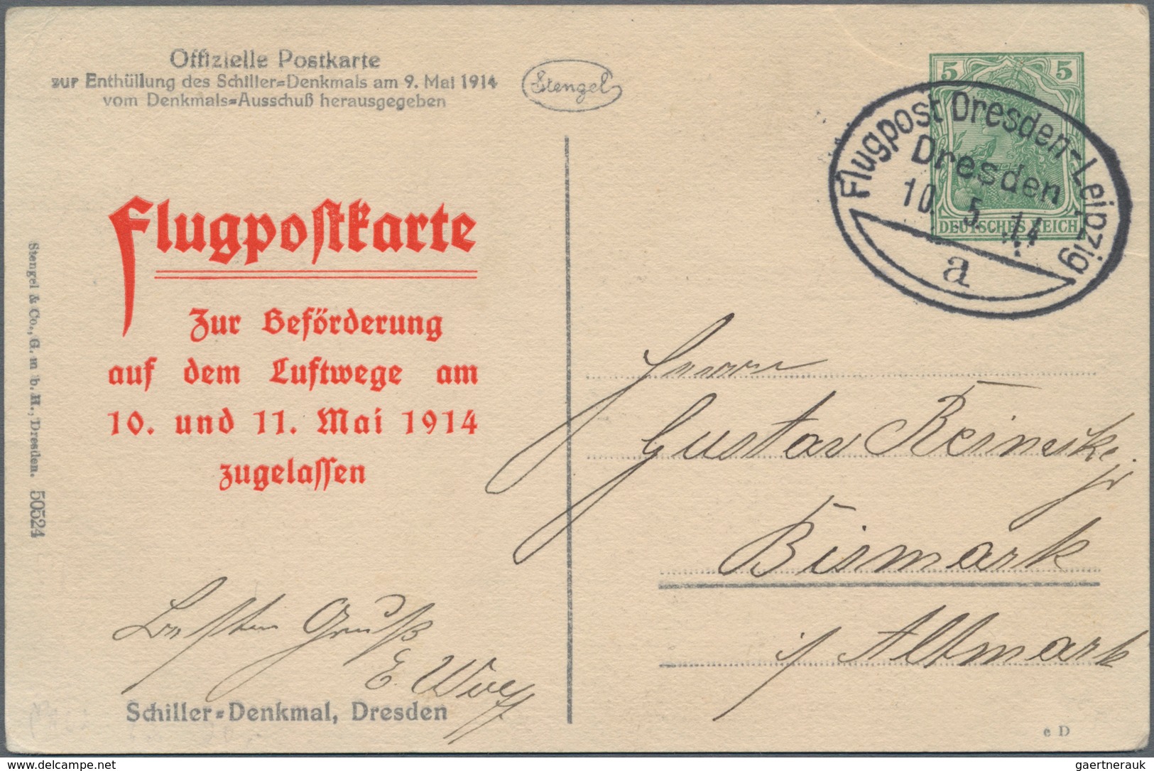 Deutsches Reich - Privatganzsachen: 1914. Flugpostkarte "Zur Beföderung Auf Dem Luftwege Am 10. Und - Andere & Zonder Classificatie