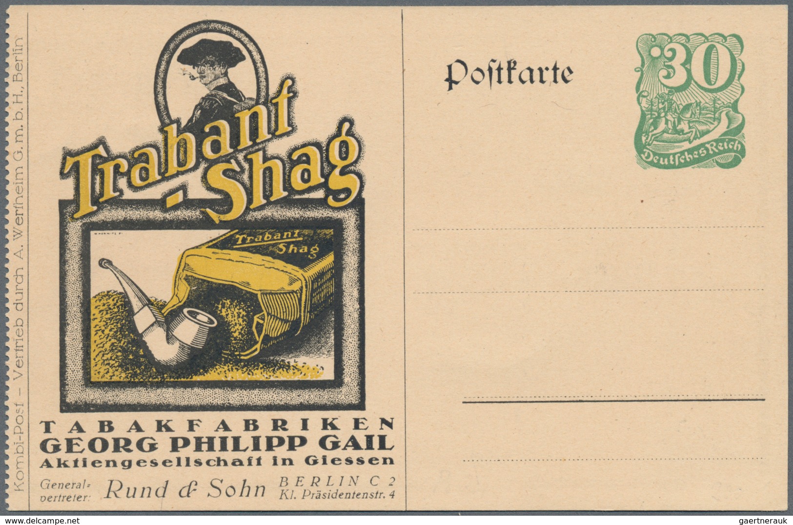 Deutsches Reich - Privatganzsachen: 1922, Privatpostkarte Aus Heftchen (links Gezähnt) Postreiter 30 - Other & Unclassified