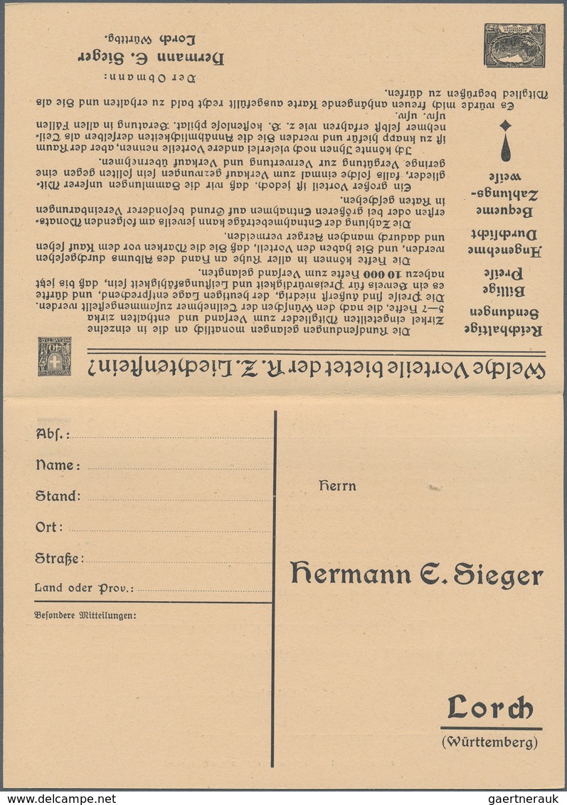 Deutsches Reich - Privatganzsachen: 1925 (ca). Doppelkarte 3+0 Pf Reichsadler "Hermann E. Sieger - R - Andere & Zonder Classificatie