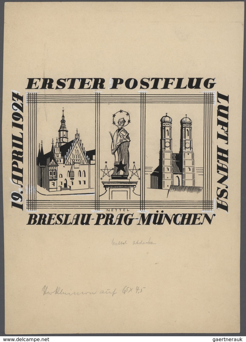 Deutsches Reich - Privatganzsachen: 1927. Entwurf Für Den Zudruck "19. April 1927 / Erster Postflug - Other & Unclassified