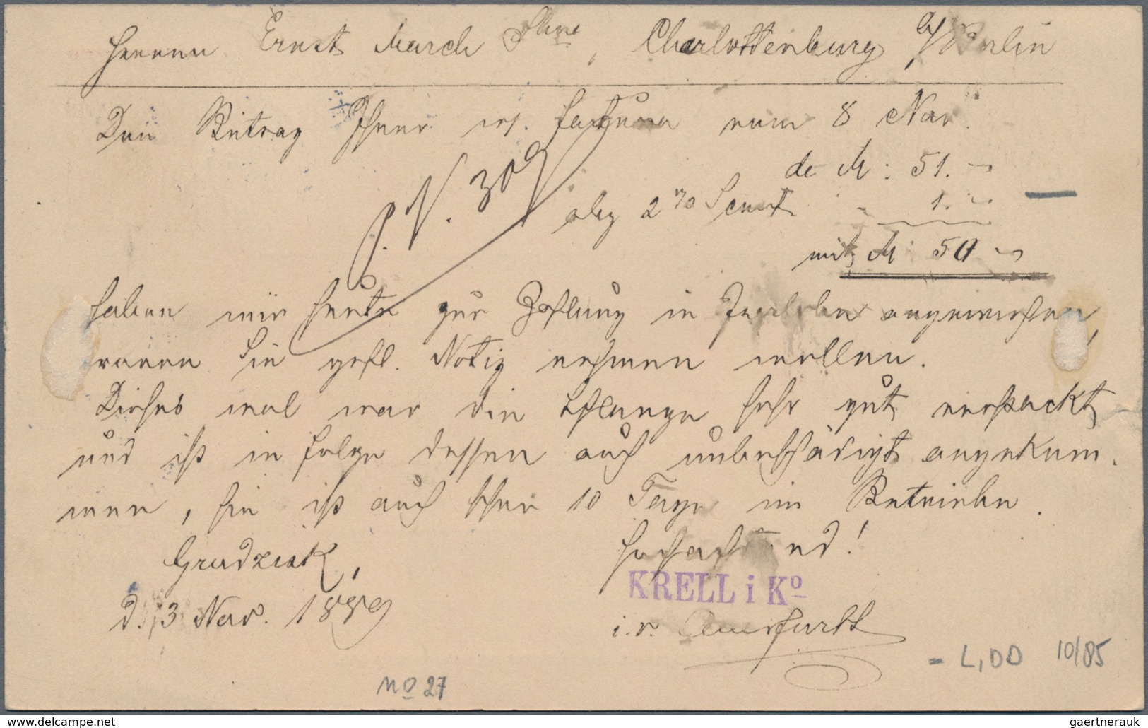 Deutsches Reich - Stempel: 1889, Wunderbarer Teilweise Geschwärzter Ekr. Als Ankunftsstempel Von Cha - Frankeermachines (EMA)