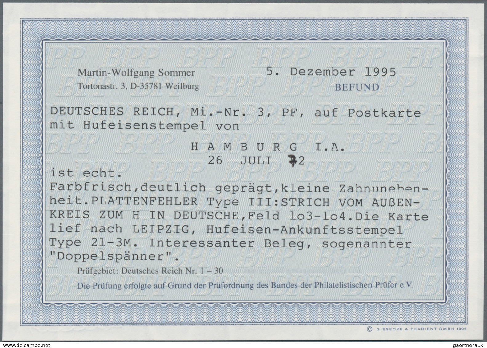 Deutsches Reich - Hufeisenstempel: 1872, Großer Schild ½ Gr. Auf Postkarte Mit Je Hufeisenst. HAMBUR - Franking Machines (EMA)