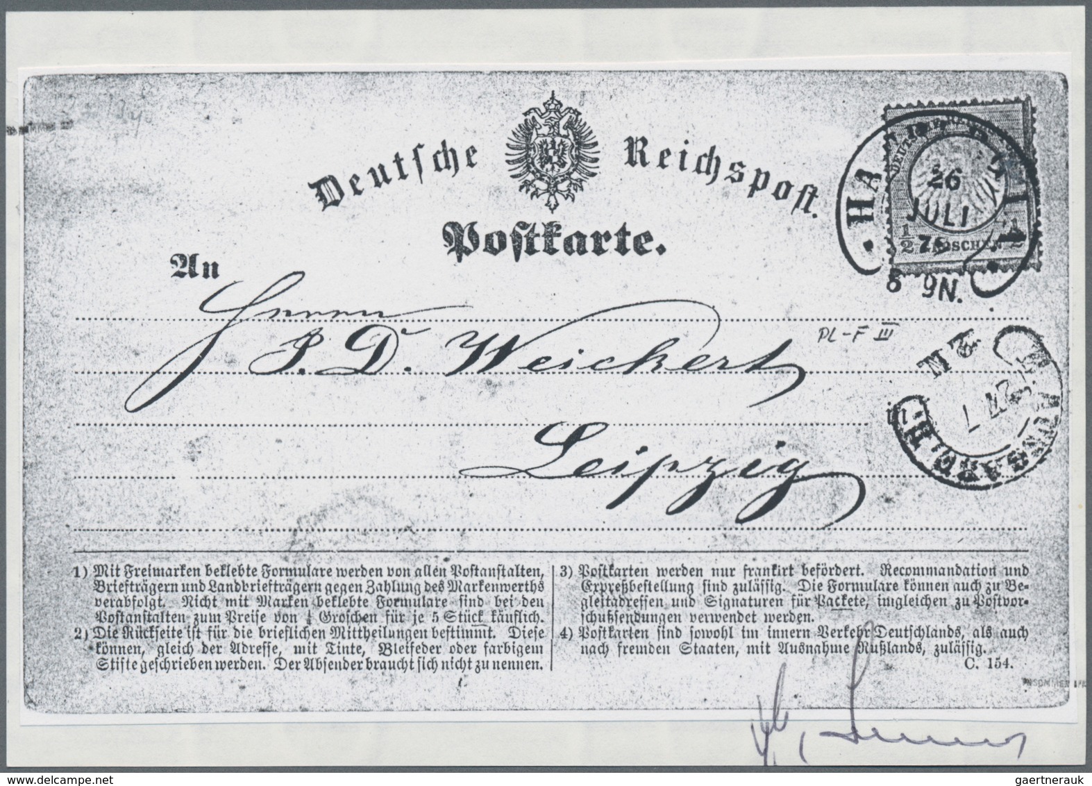 Deutsches Reich - Hufeisenstempel: 1872, Großer Schild ½ Gr. Auf Postkarte Mit Je Hufeisenst. HAMBUR - Franking Machines (EMA)