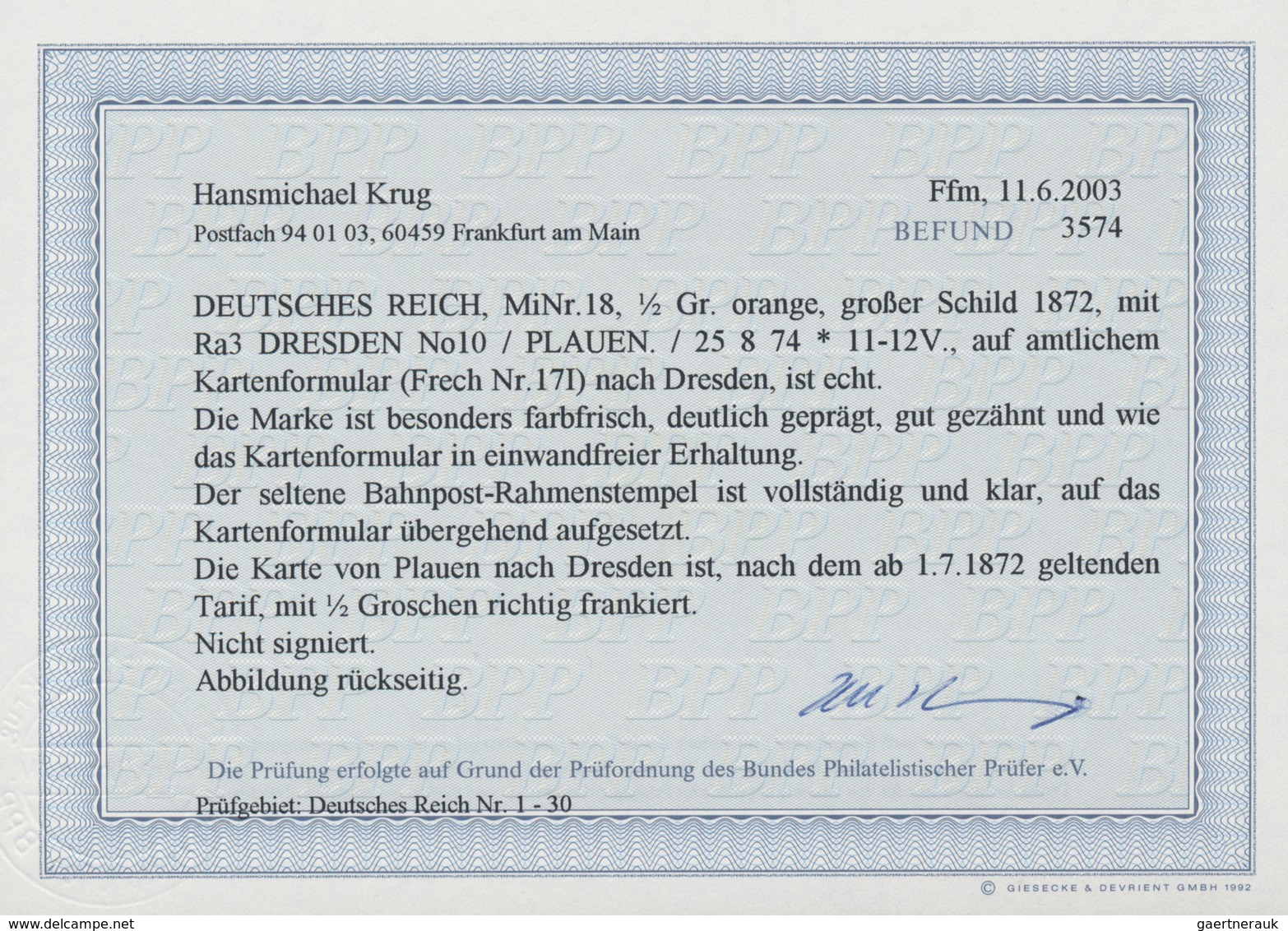 Deutsches Reich - Bahnpost: DRESDEN No10 PLAUEN 25.8.74, Seltener Bahnpost-Ra3 Auf Postkarte Mit Gro - Andere & Zonder Classificatie